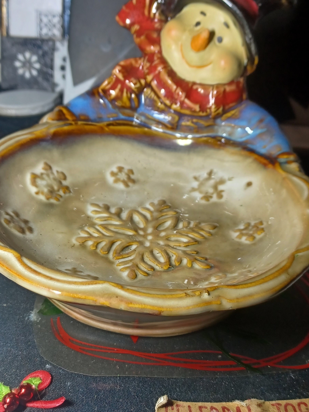 Festive Snowman Ceramic Candy Dish